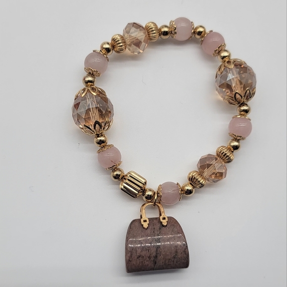 Hand Crafted Pink and Gold Bracelet Set